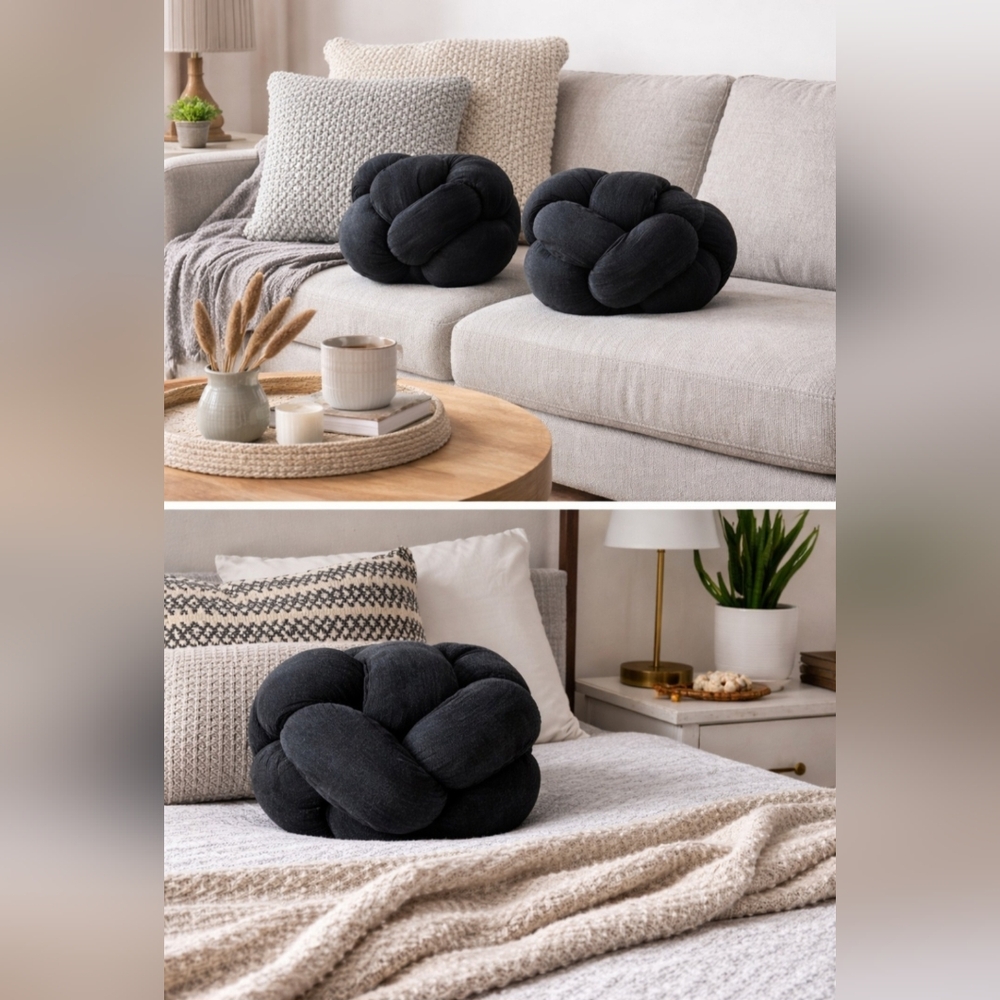 Qty 2 Black Knot‎ Pillow- Brushed Velvet  NEW